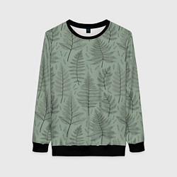 Женский свитшот Листья папоротника на зеленом фоне Минимализм