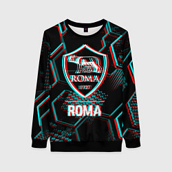 Свитшот женский Roma FC в стиле Glitch на темном фоне, цвет: 3D-черный