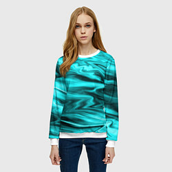 Свитшот женский Неоновый бирюзовый мраморный узор, цвет: 3D-белый — фото 2