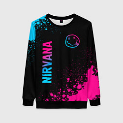 Женский свитшот Nirvana - neon gradient: символ и надпись вертикал