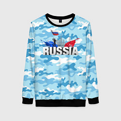 Свитшот женский Russia: синий камфуляж, цвет: 3D-черный