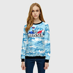 Свитшот женский Russia: синий камфуляж, цвет: 3D-черный — фото 2