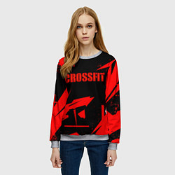 Свитшот женский Кроссфит - красная абстракция, цвет: 3D-меланж — фото 2