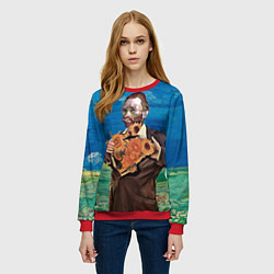Свитшот женский Ван Гог портрет с Подсолнухами, цвет: 3D-красный — фото 2