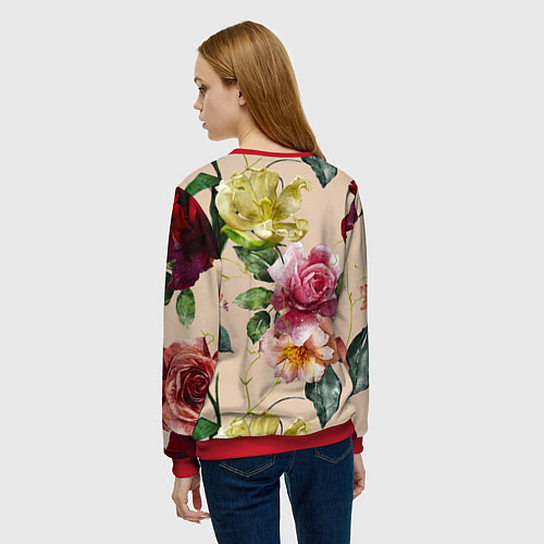 Женский свитшот Цветы Нарисованные Красные Розы и Лилии / 3D-Красный – фото 4