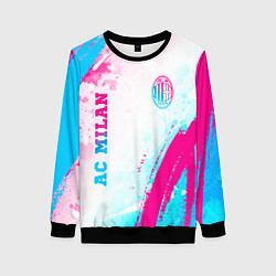 Свитшот женский AC Milan neon gradient style: символ и надпись вер, цвет: 3D-черный