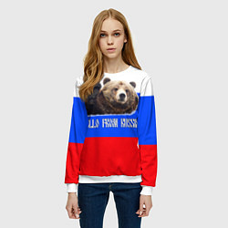Свитшот женский Привет из России - медведь и триколор, цвет: 3D-белый — фото 2