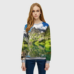 Свитшот женский Живописное горное озеро, цвет: 3D-меланж — фото 2