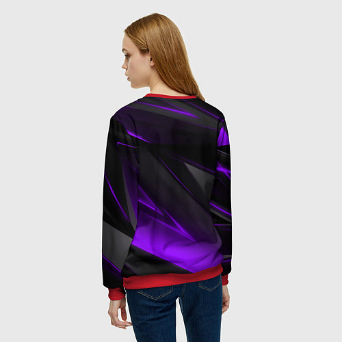 Женский свитшот Черно-фиолетовая геометрическая абстракция / 3D-Красный – фото 4