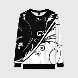 Свитшот женский Симметричные чёрно белые цветы Symmetrical black a, цвет: 3D-черный