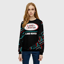 Свитшот женский Значок Land Rover в стиле glitch на темном фоне, цвет: 3D-черный — фото 2