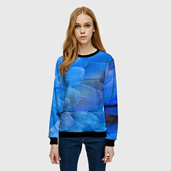 Свитшот женский Текстура с голубыми перьями, цвет: 3D-черный — фото 2