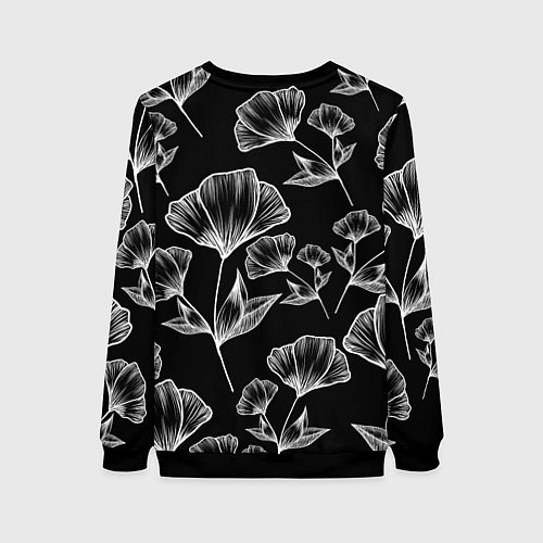 Женский свитшот Графичные цветы на черном фоне / 3D-Черный – фото 2