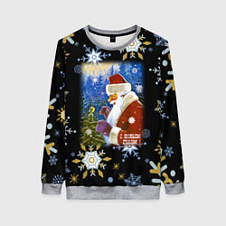 Свитшот женский Новый год дед мороз и птичка, цвет: 3D-меланж