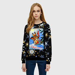 Свитшот женский Новый год белка и пакет с подарками, цвет: 3D-черный — фото 2