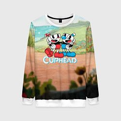 Свитшот женский Cuphead природа, цвет: 3D-белый