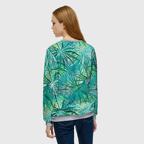 Женский свитшот Тропические листья на зеленом фоне / 3D-Меланж – фото 4