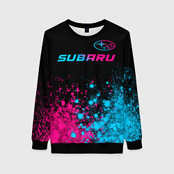 Свитшот женский Subaru - neon gradient: символ сверху, цвет: 3D-черный