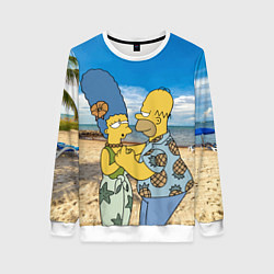 Свитшот женский Гомер Симпсон танцует с Мардж на пляже, цвет: 3D-белый