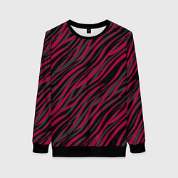 Свитшот женский Модный полосатый красно- черный узор Зебра, цвет: 3D-черный