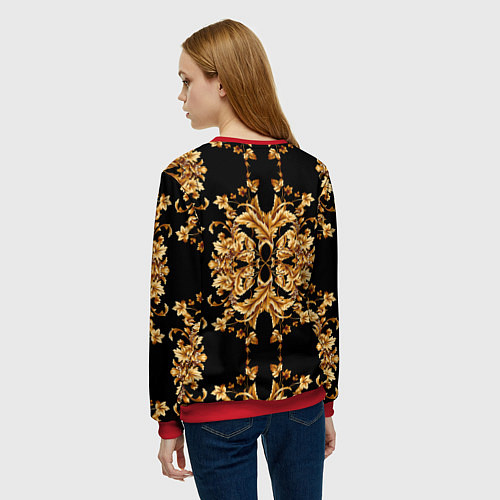 Женский свитшот Золотая гжель модные цветы / 3D-Красный – фото 4