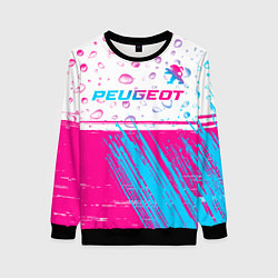 Свитшот женский Peugeot neon gradient style: символ сверху, цвет: 3D-черный