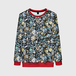 Свитшот женский Космонавт, ракета и планета, цвет: 3D-красный