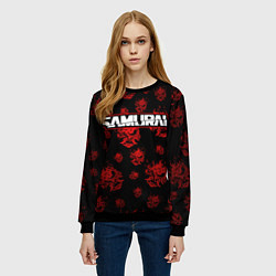 Свитшот женский Samurai - Красный паттерн - Cyberpunk, цвет: 3D-черный — фото 2