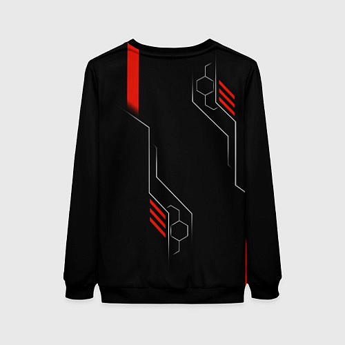 Женский свитшот Samurai - Красный техно - Киберпанк / 3D-Черный – фото 2