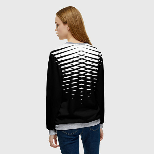 Женский свитшот Черно-белая симметричная сетка из треугольников / 3D-Меланж – фото 4