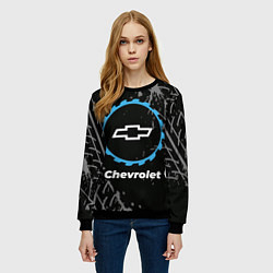 Свитшот женский Chevrolet в стиле Top Gear со следами шин на фоне, цвет: 3D-черный — фото 2