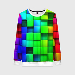 Свитшот женский Цветные неоновые кубы, цвет: 3D-белый