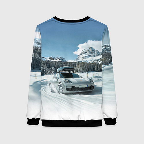 Женский свитшот Porsche on a mountain winter road / 3D-Черный – фото 2