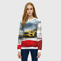 Свитшот женский Mercedes AMG V8 Biturbo на трассе, цвет: 3D-белый — фото 2