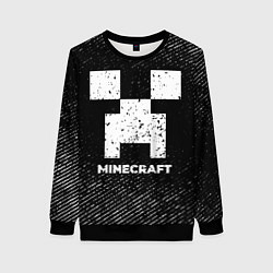 Свитшот женский Minecraft с потертостями на темном фоне, цвет: 3D-черный