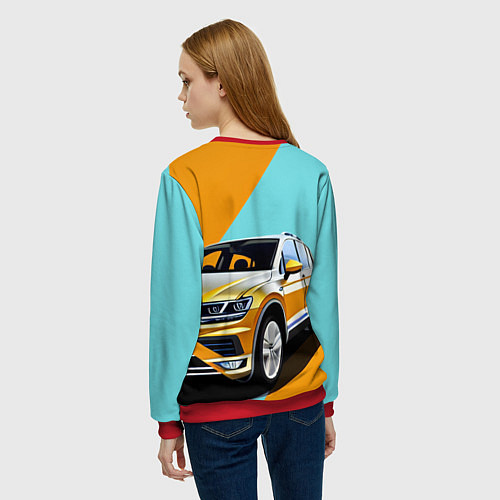 Женский свитшот Фольксваген тигуан оранжевый / 3D-Красный – фото 4