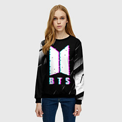 Свитшот женский BTS - Неоновый логотип, цвет: 3D-черный — фото 2
