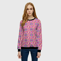 Свитшот женский Геометрический паттерн на сиреневом фоне, цвет: 3D-черный — фото 2