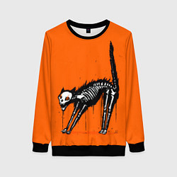 Свитшот женский Котик скелетик - Хеллоуин, цвет: 3D-черный