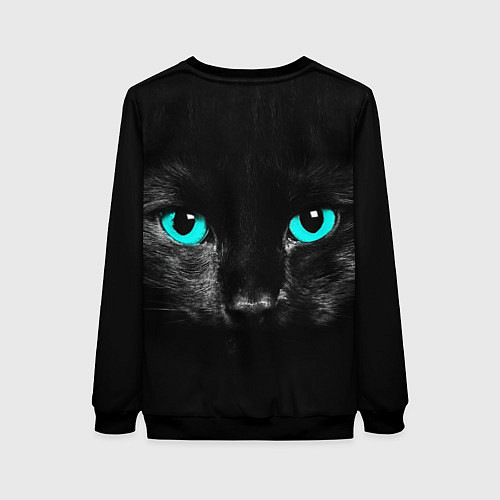 Женский свитшот Чёрный кот с бирюзовыми глазами / 3D-Черный – фото 2