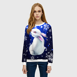 Свитшот женский Белый кролик в снежинках, цвет: 3D-белый — фото 2