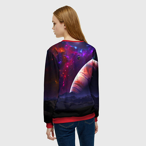 Женский свитшот Бесконечное космическое пространство - Планета / 3D-Красный – фото 4