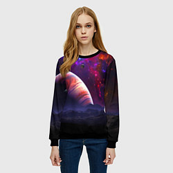 Свитшот женский Бесконечное космическое пространство - Планета, цвет: 3D-черный — фото 2