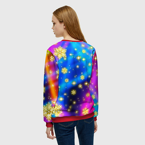 Женский свитшот Снежинки и звезды - яркие цвета / 3D-Красный – фото 4