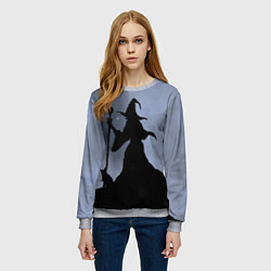 Свитшот женский Halloween - силуэт ведьмы с котом, цвет: 3D-меланж — фото 2