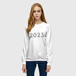 Свитшот женский Новогодние снежинки 2023, цвет: 3D-белый — фото 2