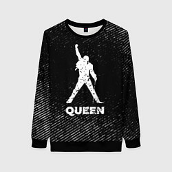 Свитшот женский Queen с потертостями на темном фоне, цвет: 3D-черный