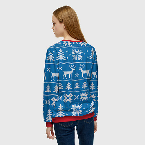 Женский свитшот Рождественский синий свитер с оленями / 3D-Красный – фото 4