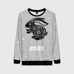 Свитшот женский Символ 2023 года черный водяной кролик, цвет: 3D-черный