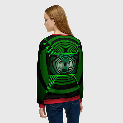 Женский свитшот Зелёный туннель - оптическая иллюзия / 3D-Красный – фото 4